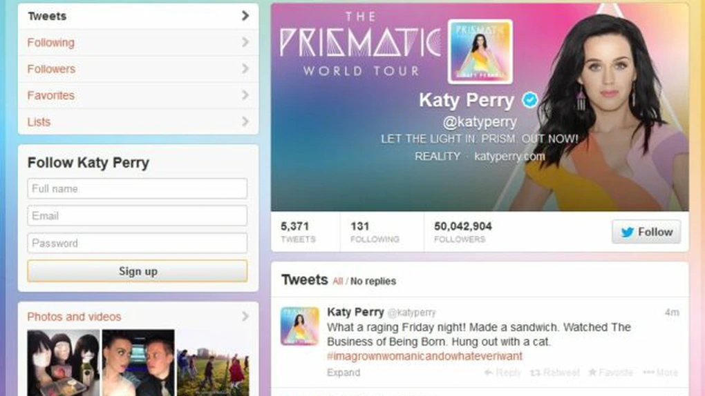 Record pentru Katy Perry: Peste 50 milioane de abonaţi pe Twitter