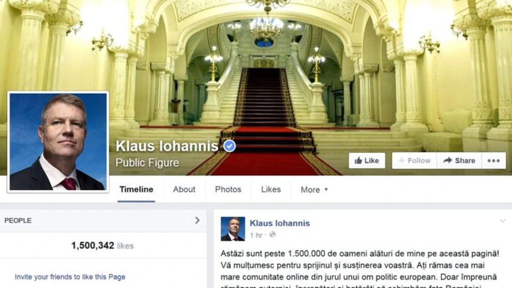 Preşedintele Iohannis pe Facebook: Am cea mai mare comunitate online dintre oamenii politici europeni