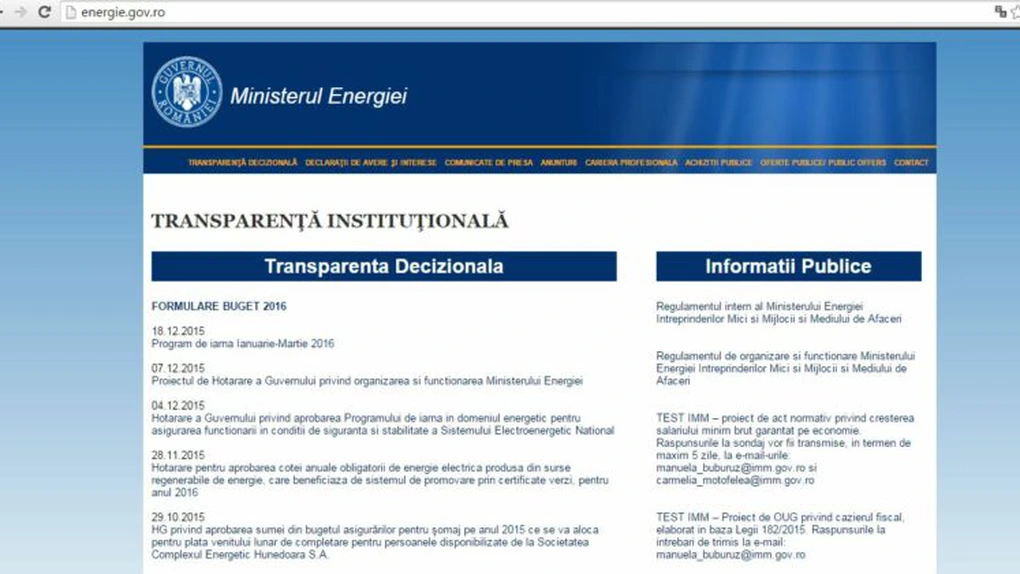 Raport Guvern: Ministerul Energiei şi cel al Sportului, minusuri la capitolul transparenţă. Ce au făcut celelalte ministere