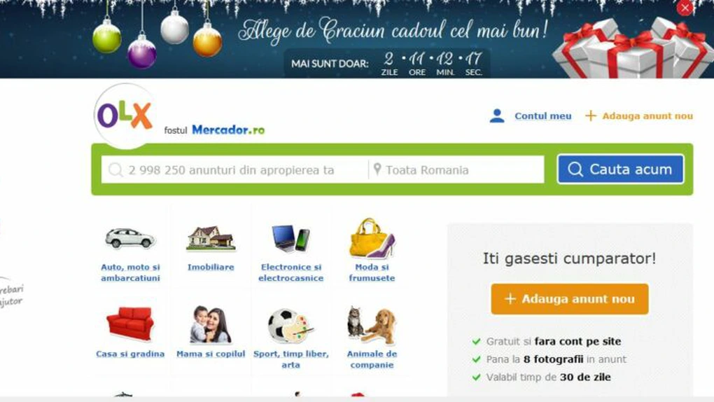OLX.ro, cel mai vizitat site din România în decembrie 2015: 9,4 milioane de vizitatori unici