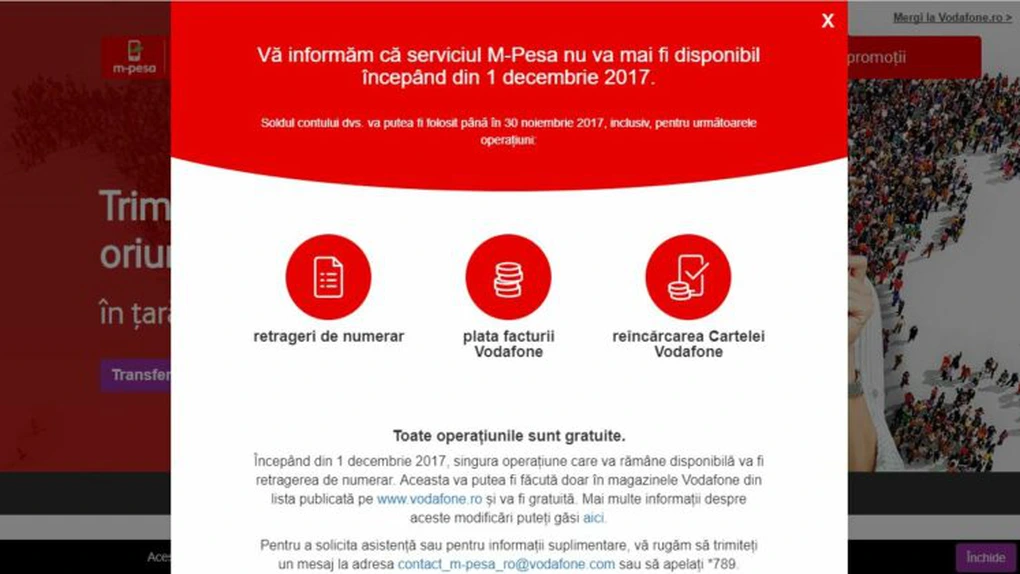 Primul serviciu de transfer de bani prin telefon din România dispare de la 1 decembrie. Vodafone închide M-Pesa