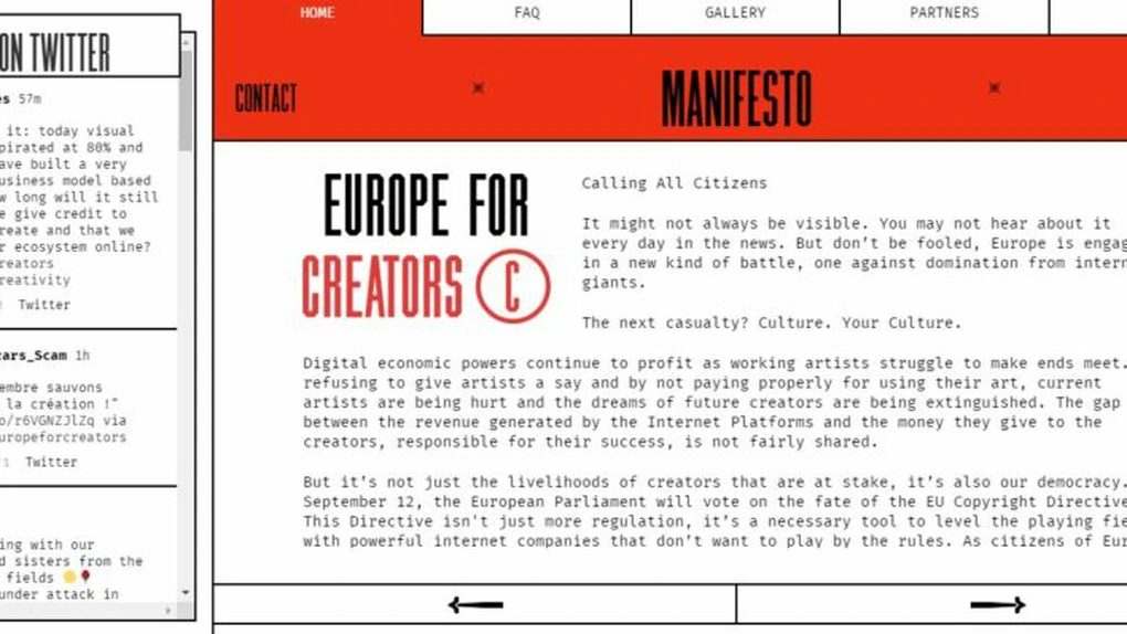 EUROPA PENTRU CREATORI lansează campania de susţinere a Directivei europene pentru Drepturile de Autor