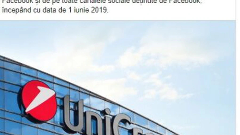 Unicredit România se retrage de pe toate canalele de comunicare deţinute de Facebook