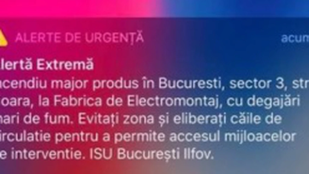 Incendiu de proporţii în Bucureşti. Populaţia, avertizată prin RO-ALERT