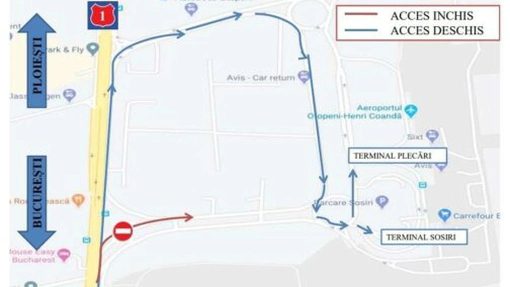 CNAIR: Traficul pe DN1 la intrarea în Aeroportul Internațional Henri Coandă va fi deviat până pe 30 aprilie
