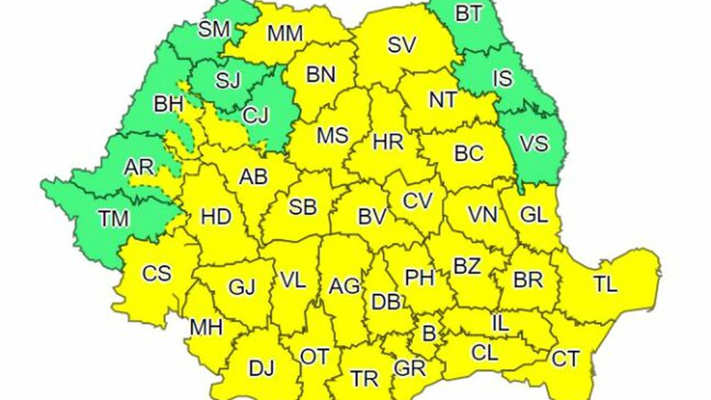 ANM: Cod galben de instabilitate atmosferică în aproape toată țara