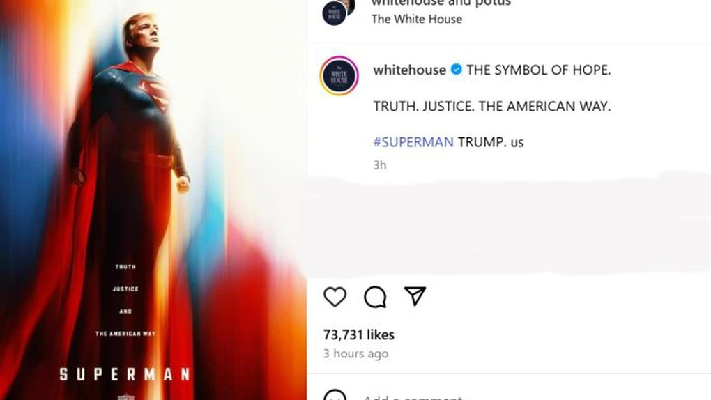 Trump e Superman. Imaginea postată de Casa Albă pe social media