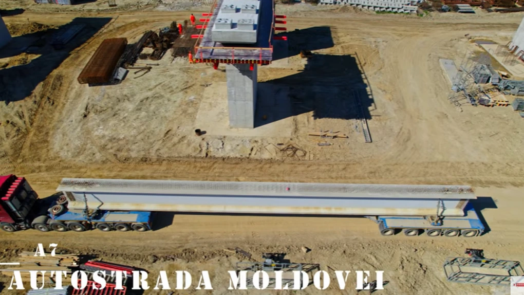 VIDEO Autostrada Focșani – Bacău: UMB montează grinzi la viaductul uriaș peste mlaștină, ultima mare 