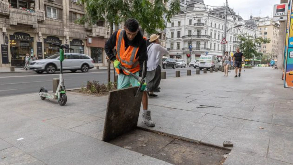 FOTO Primăria Capitalei repară trotuarele bulevardului Regina Elisabeta, printre cele mai circulate din București