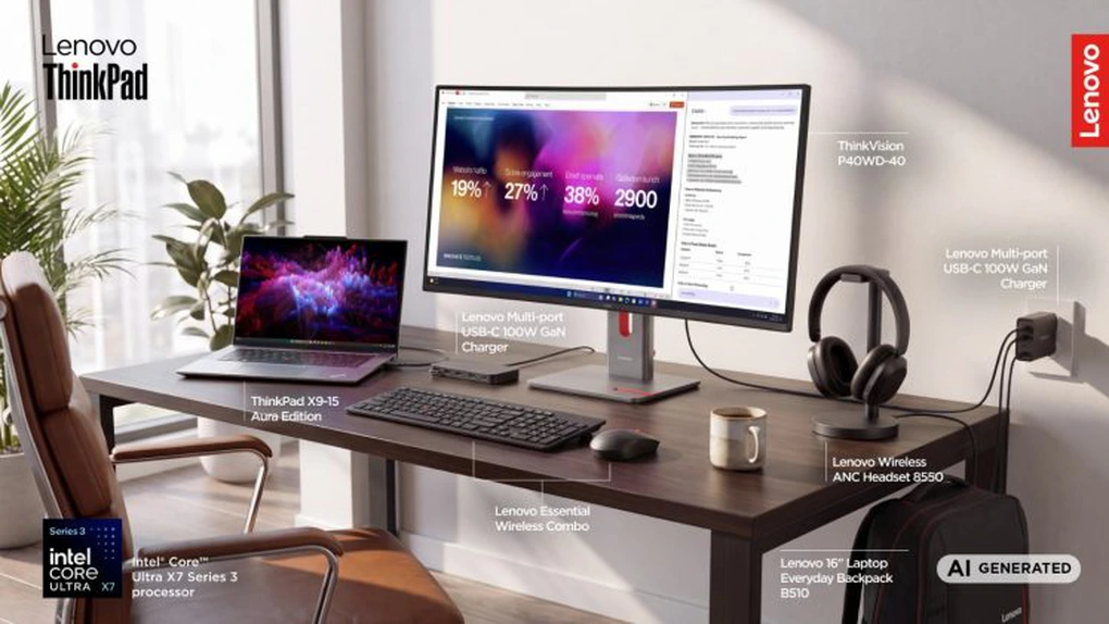 Monitorul a devenit centrul biroului meu. Cum m-a ajutat ecosistemul Lenovo Think să lucrez mai organizat, indiferent unde mă aflu