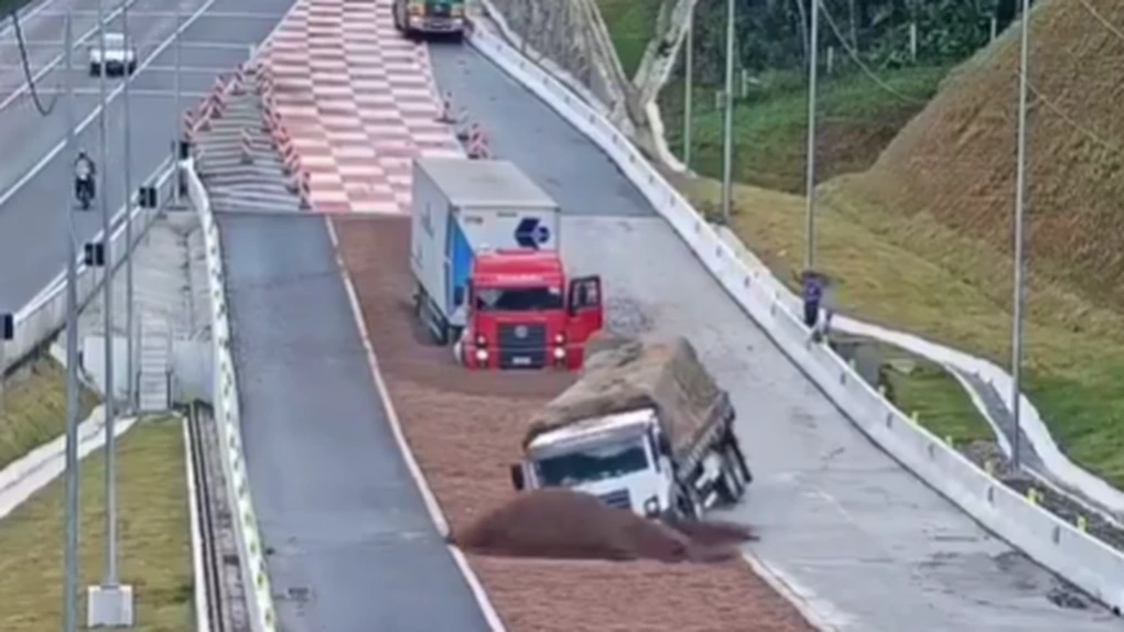 VIDEO Soluție inovatoare pentru camioanele care rămân fără frâne. Rampa de urgență care previne accidente catastrofale