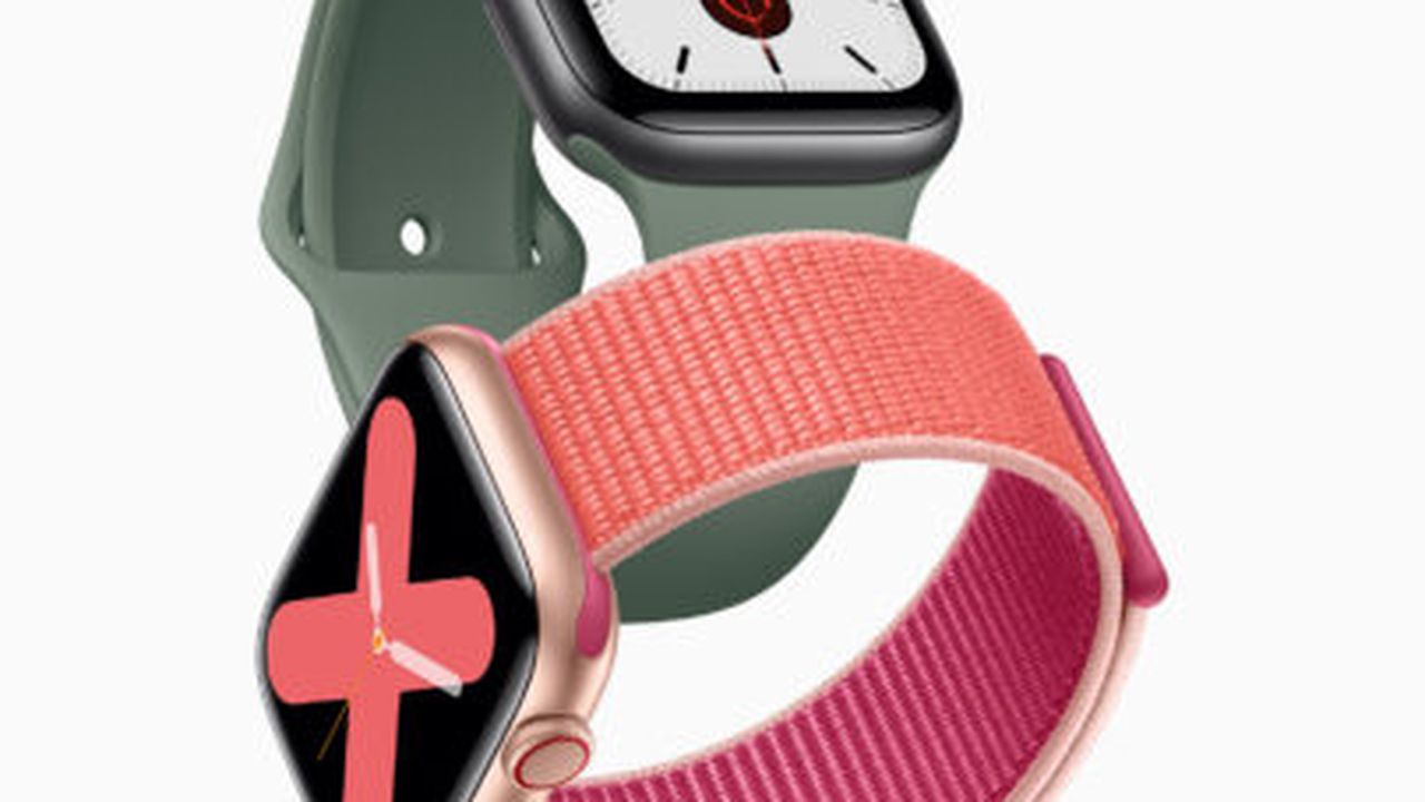 apple_watch_series_5_gold_aluminum_case_pomegranate_band_and_space_gray_aluminum_case_pine_green_band_091019_06365600