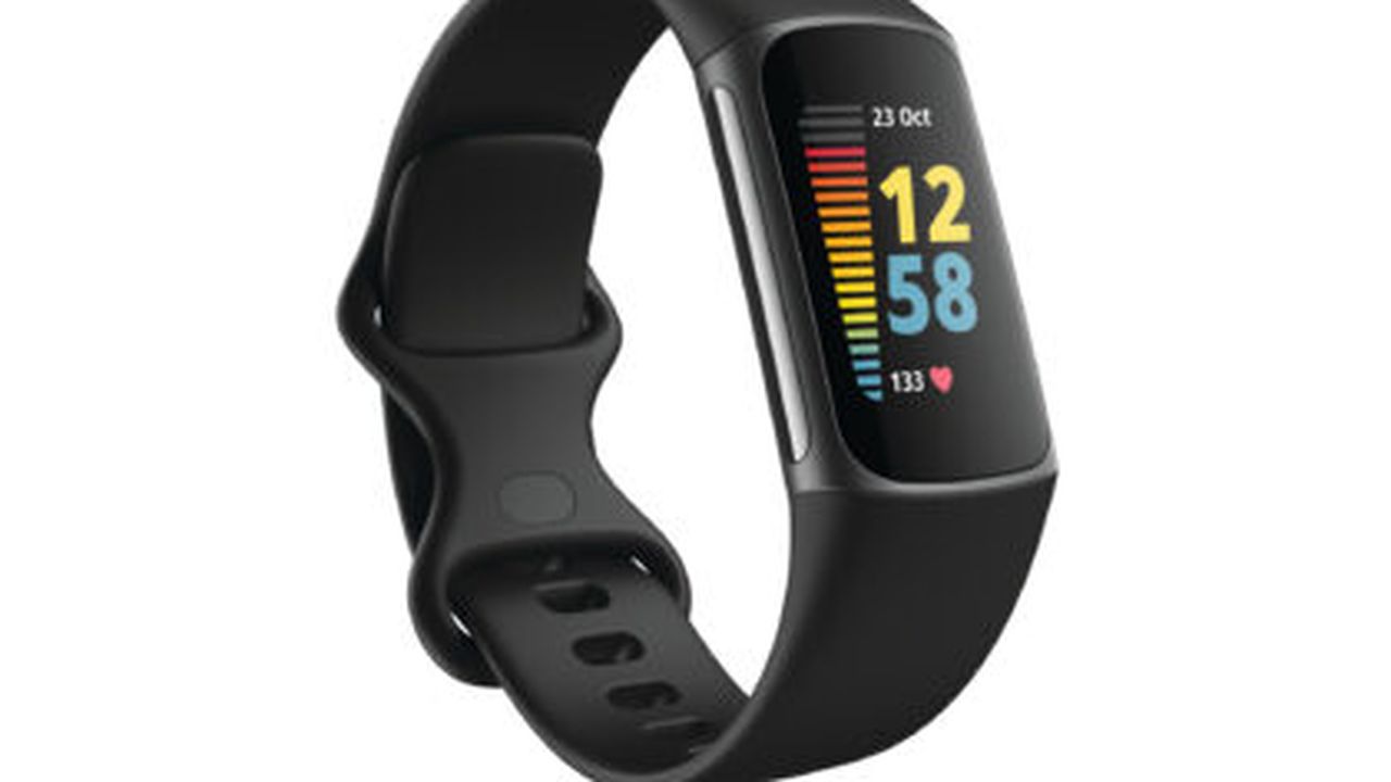 Product render of Fitbit Morgan, 3QTR view, in Black and Graphite.