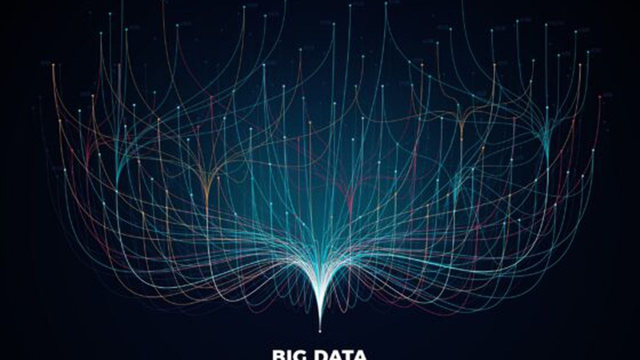 Big data network visualization concept. Digital music industry, abstract science vector background