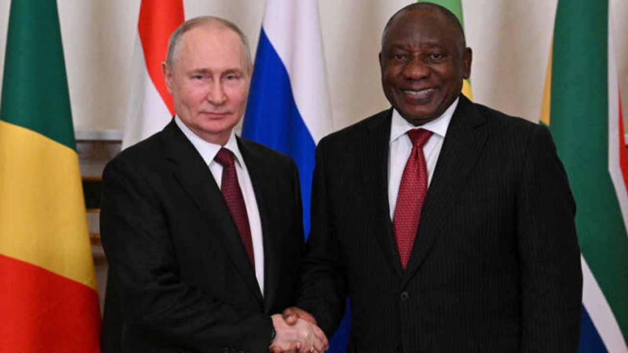 Russian President Vladimir Putin meets with South African President Cyril Ramaphosa in Saint Petersburg