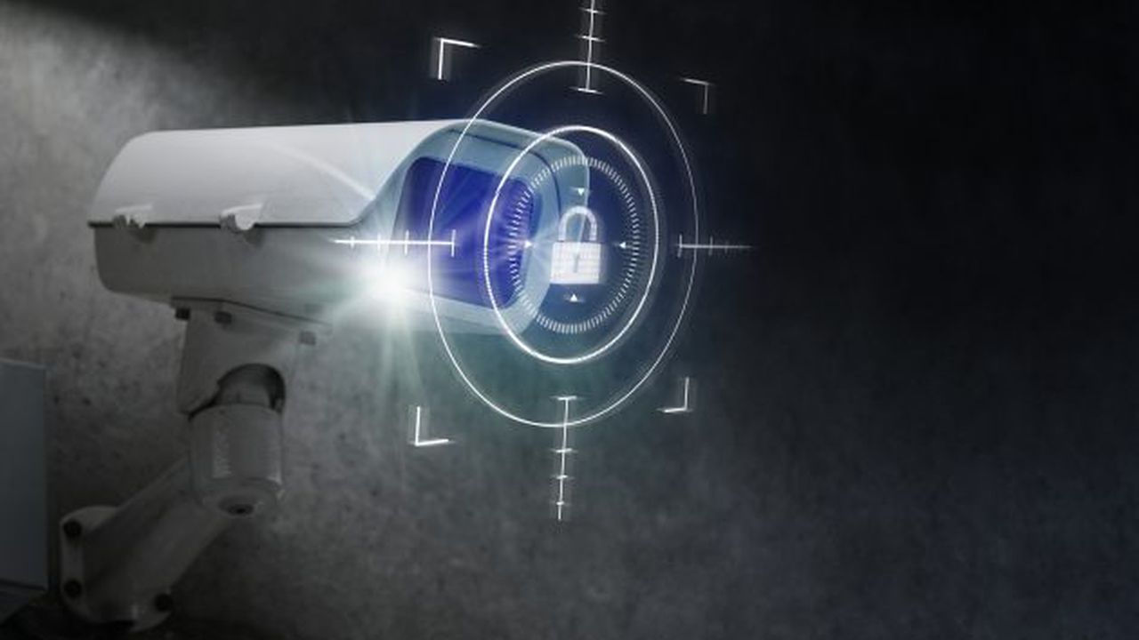 CCTV security technology with lock icon digital remix