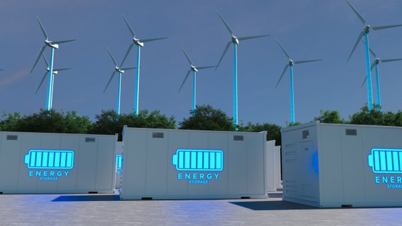 Energy,Storage,Systems,With,Wind,Turbines,,Green,Alternative,Energy,Concept.