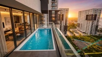 FOTO Piscina complet suspendată, în premieră în România: Elementul spectaculos dintr-un proiect cu apartamente din Timișoara