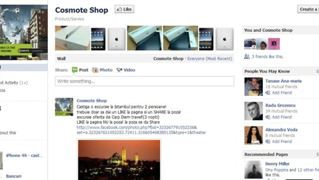 Un nou concurs fals pe Facebook, de data asta în numele Cosmote România