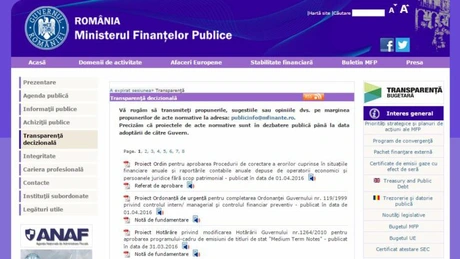 Ministerul Finanţelor, singurul care a supus consultării publice toate proiectele adoptate în ultimele 12 luni - studiu