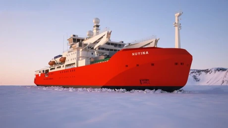 Spărgătorul de gheaţă australian Nuyina, construit la Galaţi, face primul pas trecând testul critic de plutire - VIDEO
