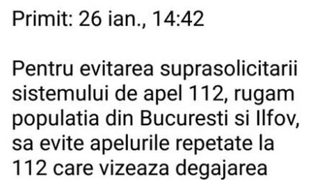 Populaţia din Bucureşti şi Ilfov rugată să evite apelurile repetate la 112, exceptând cazurile ce primejduiesc viaţa