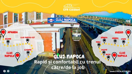 Cu trenul la muncă în Cluj-Napoca. CFR Călători le prezintă navetiștilor cât durează călătoriile spre orașul de pe Someș