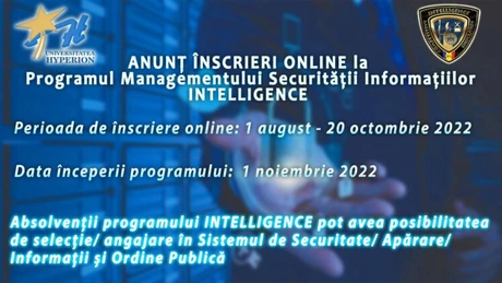 Anunţ înscrieri la Programul MANAGEMENTUL SECURITĂŢII INFORMAŢIILOR, INTELLIGENCE