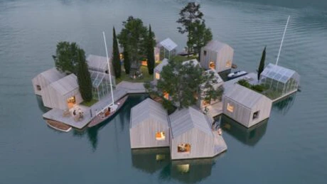 Proiect inedit de case plutitoare, cu spații de joacă, copaci și sere