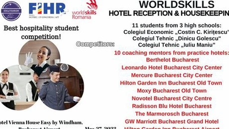 Competiția WorldSkills, care verifică și premiază competențele profesionale în domeniul HoReCa, va fi organizată în premieră în România