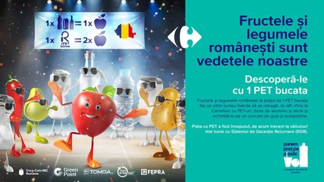Din 1 septembrie, clienții Carrefour vor putea cumpăra fructe și legume românești cu PET-uri, doze de aluminiu și sticle. Este ultima ediție a campaniei