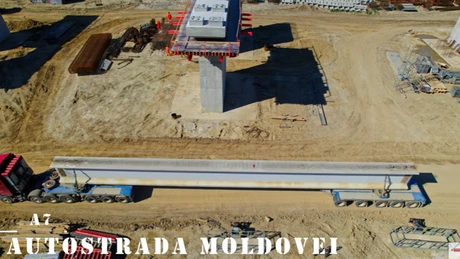 VIDEO Autostrada Focșani – Bacău: UMB montează grinzi la viaductul uriaș peste mlaștină, ultima mare 