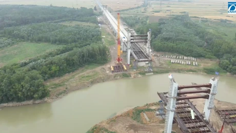 VIDEO Drumul Expres Brăila - Galați. Montarea unui nou segment de tablier la podul peste râul Siret, amânată din cauza ploilor
