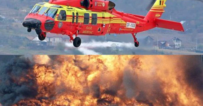 UPDATE – Incendiu uriaş în România. ISU a ridicat elicopterul Black Hawk, 24 de hectare ard, 150 de pompieri intervin