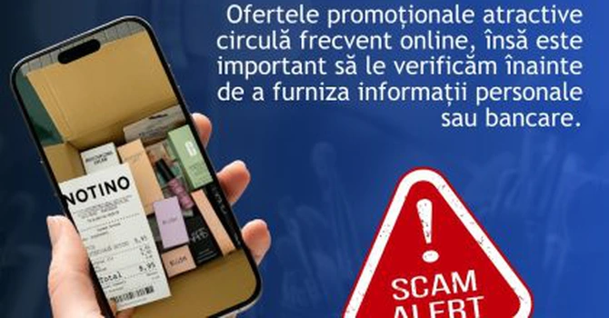 DNSC avertizează cu privire la o schemă realizată pentru colectarea datele personale şi bancare folosind imaginea brandului Notino