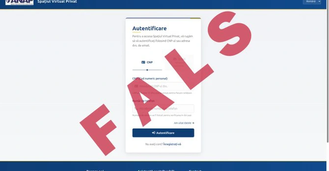 Atenționare privind un site fals care imită identitatea ANAF