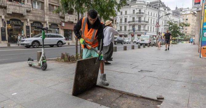 FOTO Primăria Capitalei repară trotuarele bulevardului Regina Elisabeta, printre cele mai circulate din București