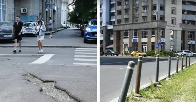 VIDEO Înainte și după: Cum arată un bulevard refăcut din centrul Capitalei, fără mașini pe trotuare