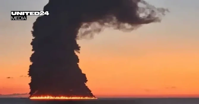 Rusia – Incendiu uriaş pe un petrolier în largul oraşului Soci, după un atac cu drone ucrainene (VIDEO)