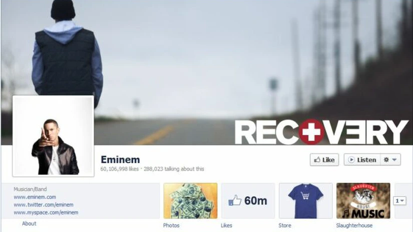 Eminem pe Facebook: prima persoană care a depăşit pragul de 60 de milioane de 