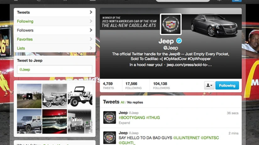 Contul de Twitter al Jeep a fost piratat de hackeri