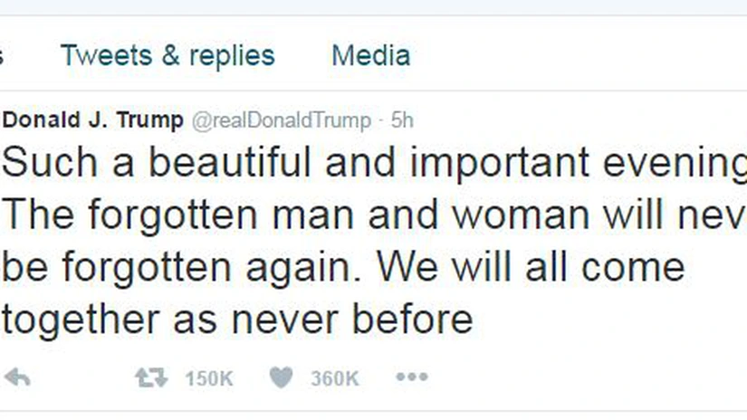 Donald Trump a postat primul său mesaj pe Twitter de la alegerea în funcţia de preşedinte al SUA