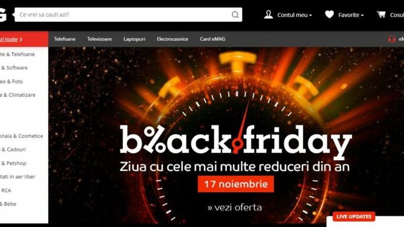 Black Friday 2017 eMag: Valoarea comenzilor a depăşit 125 mil. lei după o oră şi jumătate. Au fost vândute 100 de automobile şi motociclete