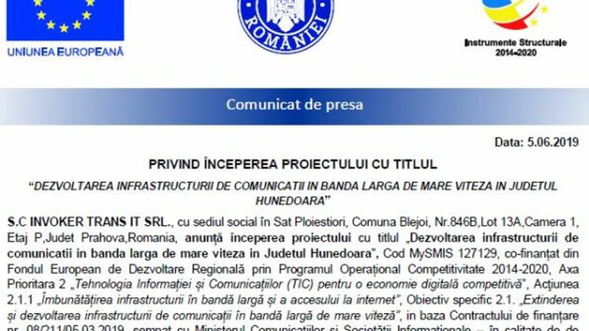 Începe proiectul pentru dezvoltarea infrastructurii de comunicaţii în bandă largă de mare viteză, în judeţul Hunedoara