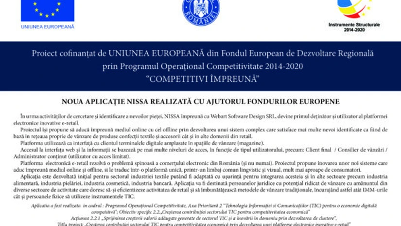 Noua aplicaţie NISSA realizată cu ajutorul fondurilor europene - proiect cofinanţat de Uniunea Europeană