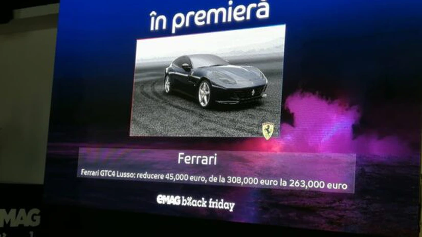 eMAG estimează pe vânzări de peste 500 milioane de lei de Black Friday. Oferta include şi un Ferrari cu o reducere de 45.000 de euro