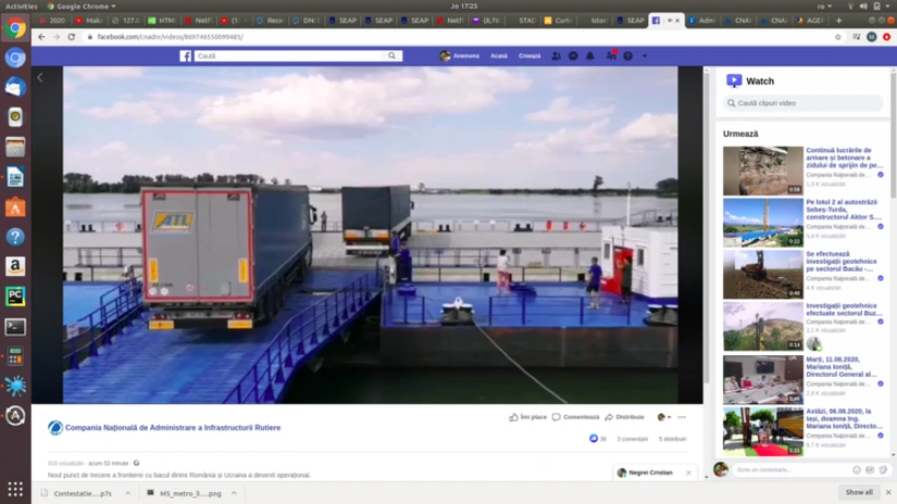 CNAIR a anunțat că noul punct de trecere a frontierei cu bacul dintre România și Ucraina a devenit operațional VIDEO