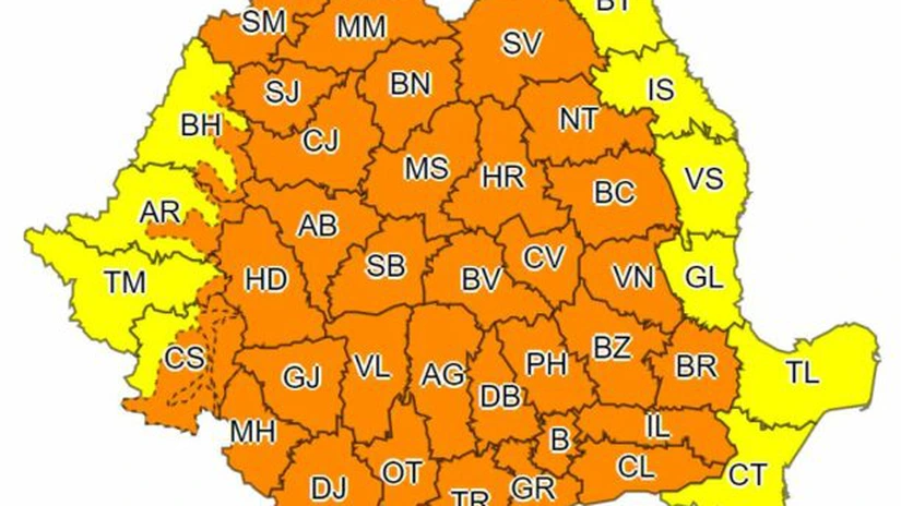 Update: ANM a extins avertizarea de Cod portocaliu de furtună la 35 de județe plus municipiul Bucureşti