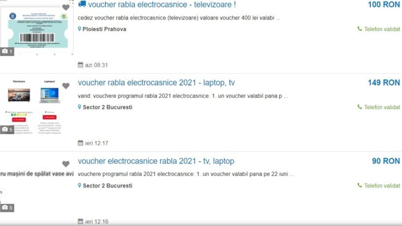 Voucherele rabla pentru electrocasnice se vând cu tot cu produsele ce trebuie date la schimb pe site-urile de anunțuri