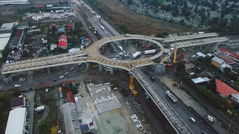 Centura București: Pasajul Domnești capătă forma finală. S-a închis cercul giratoriului suspendat VIDEO